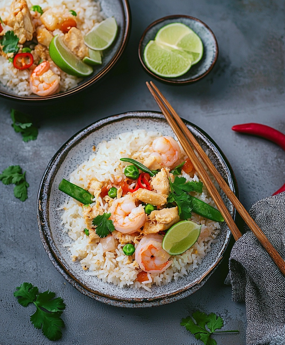 Riz sauté poulet crevettes