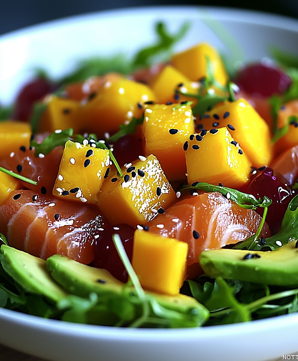 Salade saumon fumé mangue avocat
