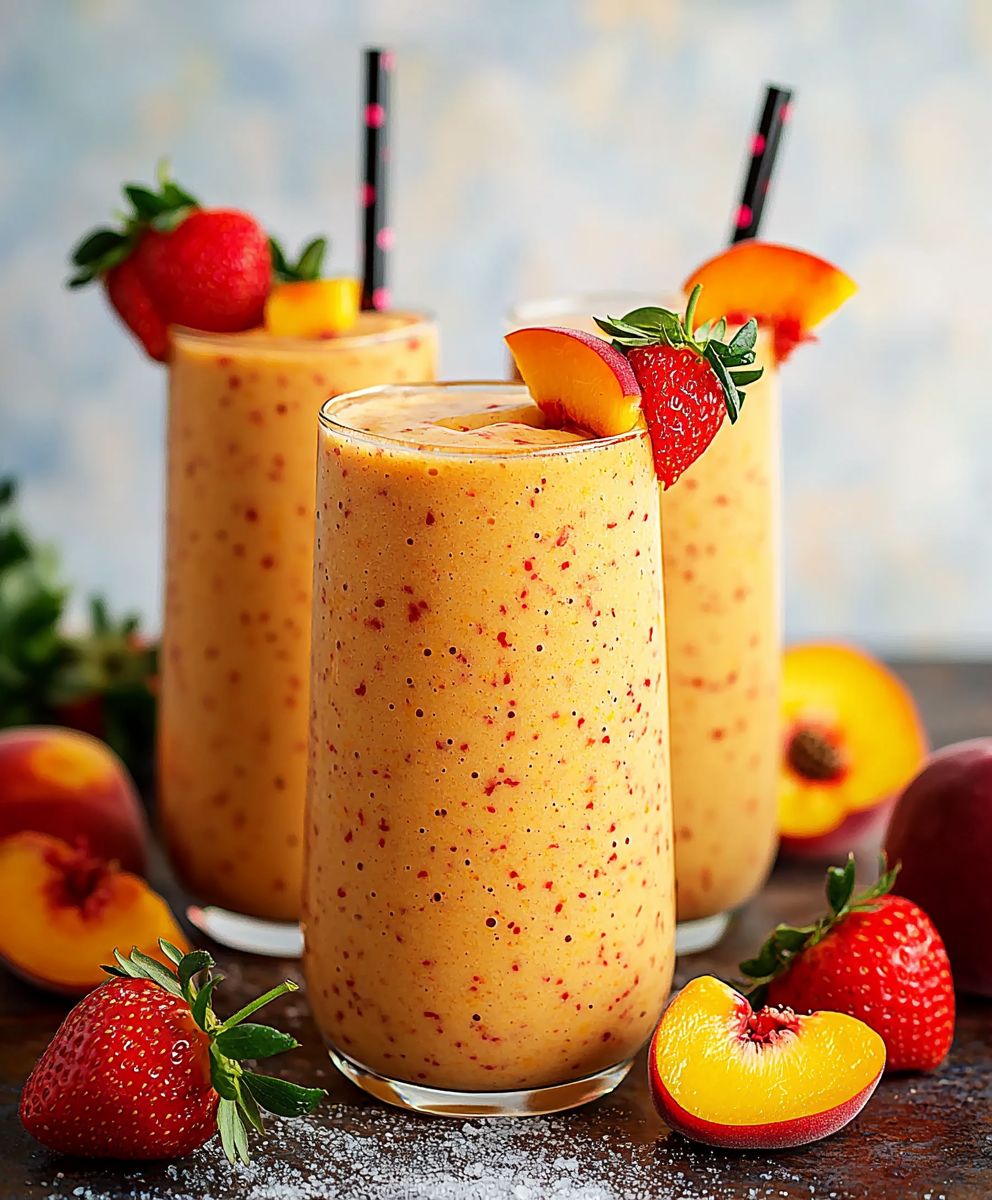 Smoothie fraise mangue pêche