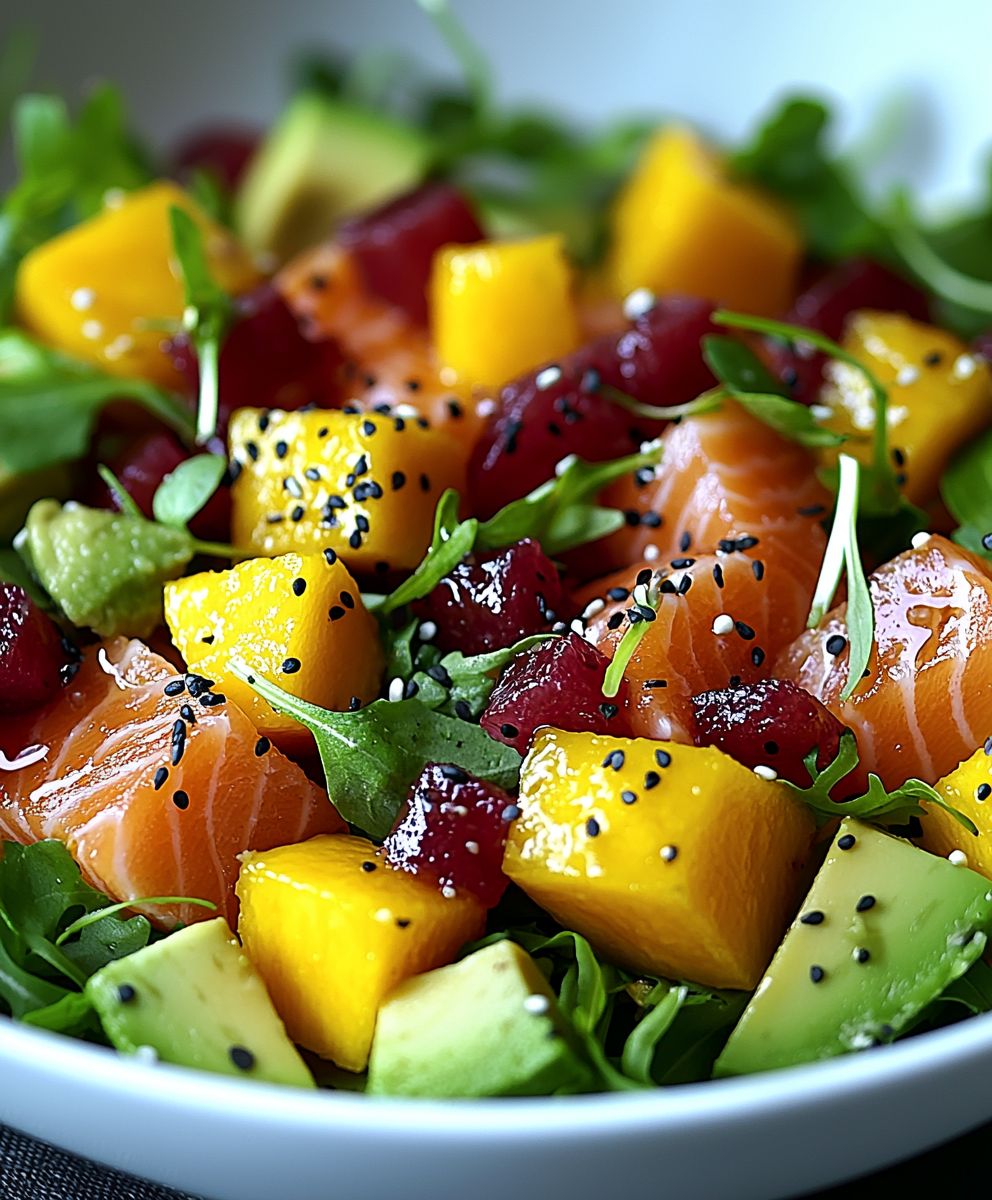 Salade saumon fumé mangue avocat