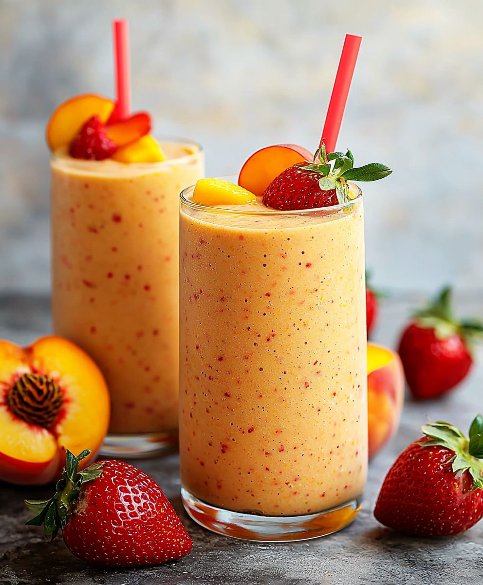 Smoothie fraise mangue pêche