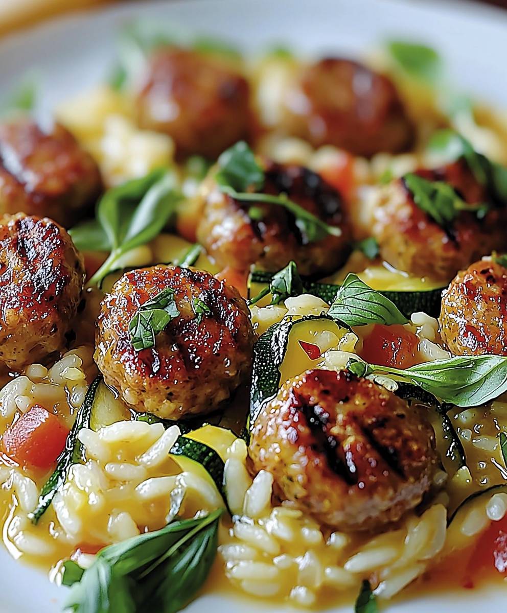 Risotto pâtes courgettes boulettes