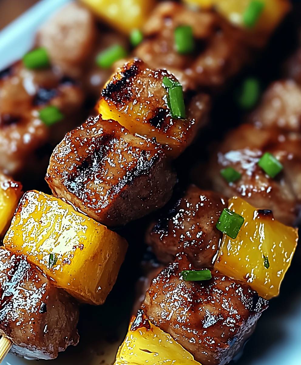 Brochettes porc ananas marinées barbecue