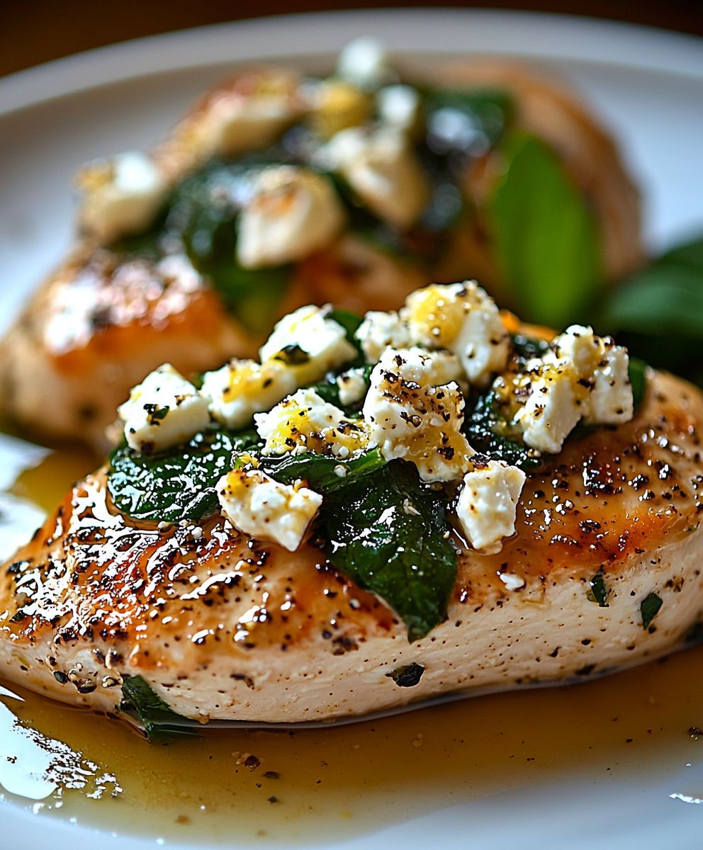 Poulet farci feta épinards citron
