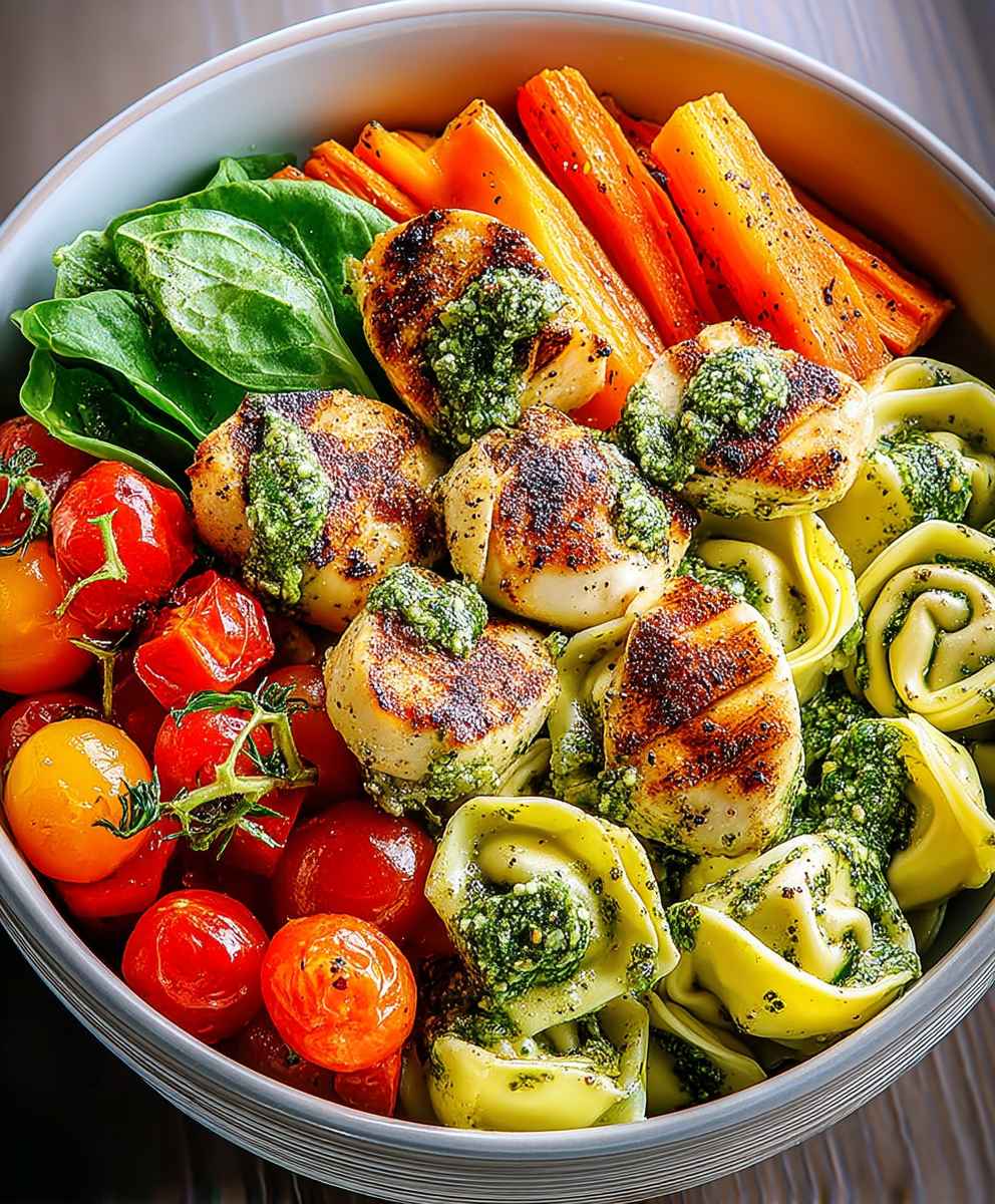 Tortellini poulet pesto légumes