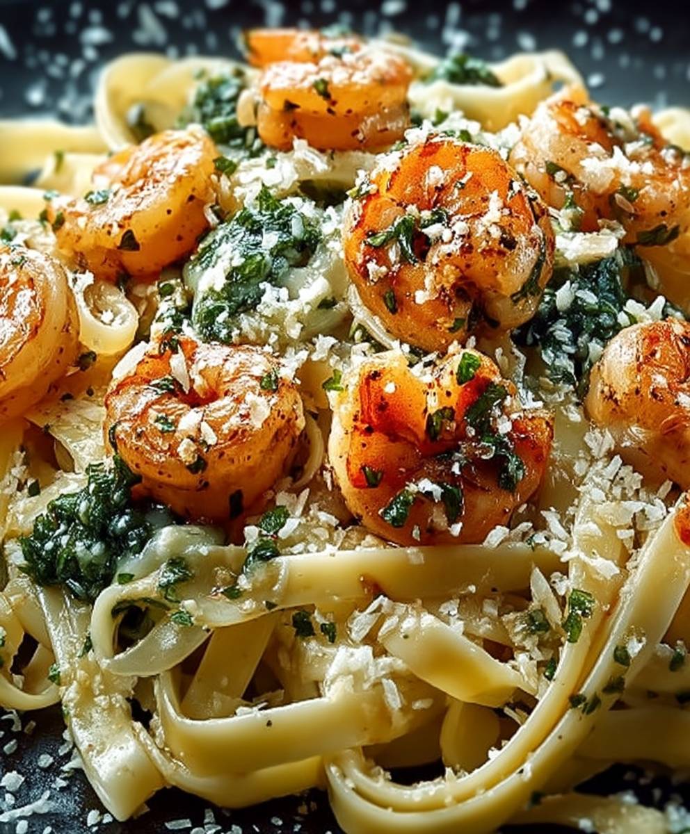 Pâtes crevettes beurre herbes ail
