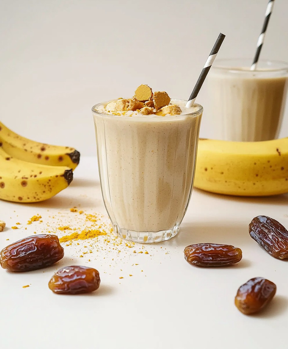 Lait frappé banane dattes curcuma