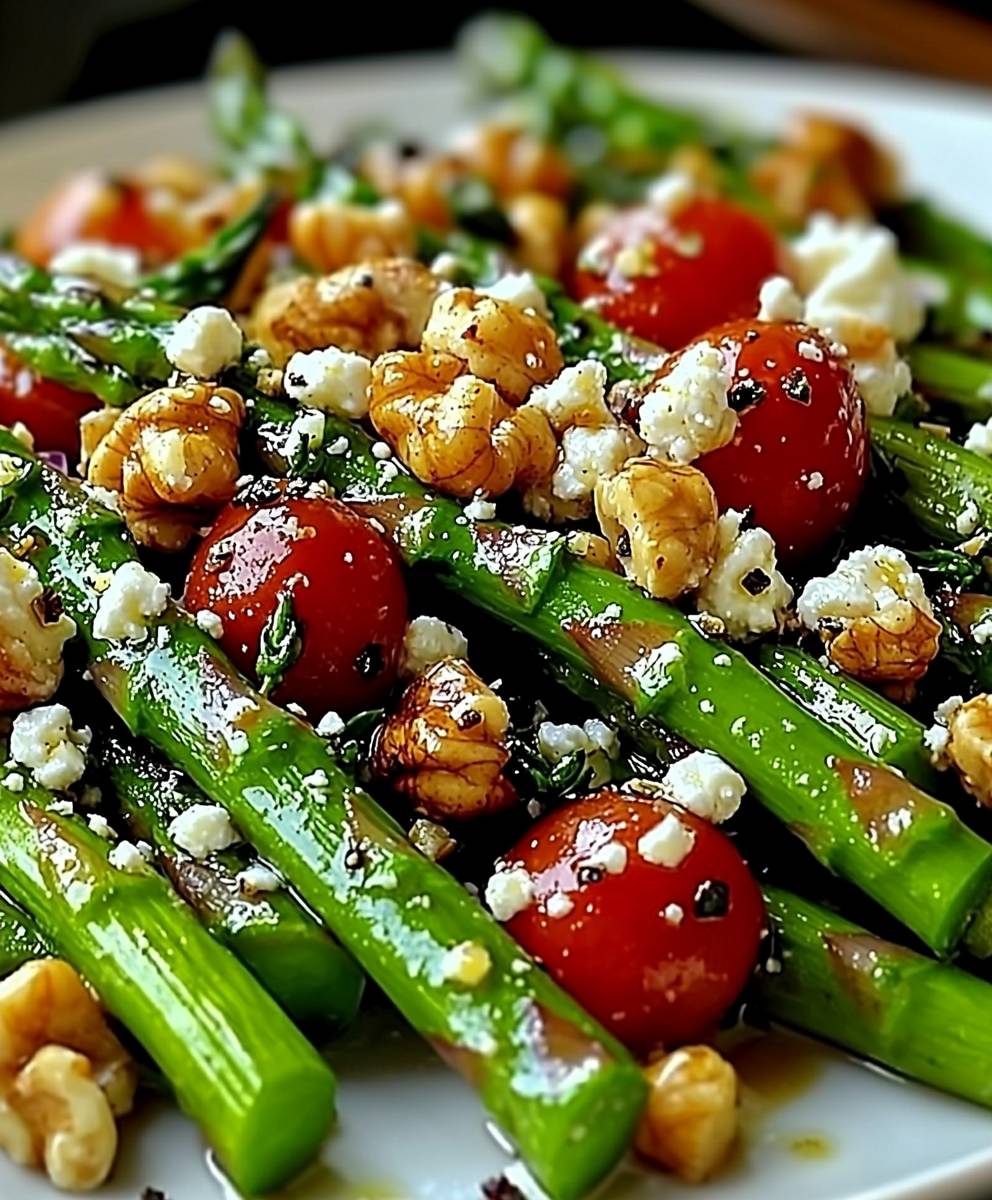 Salade asperges rôties chèvre noix
