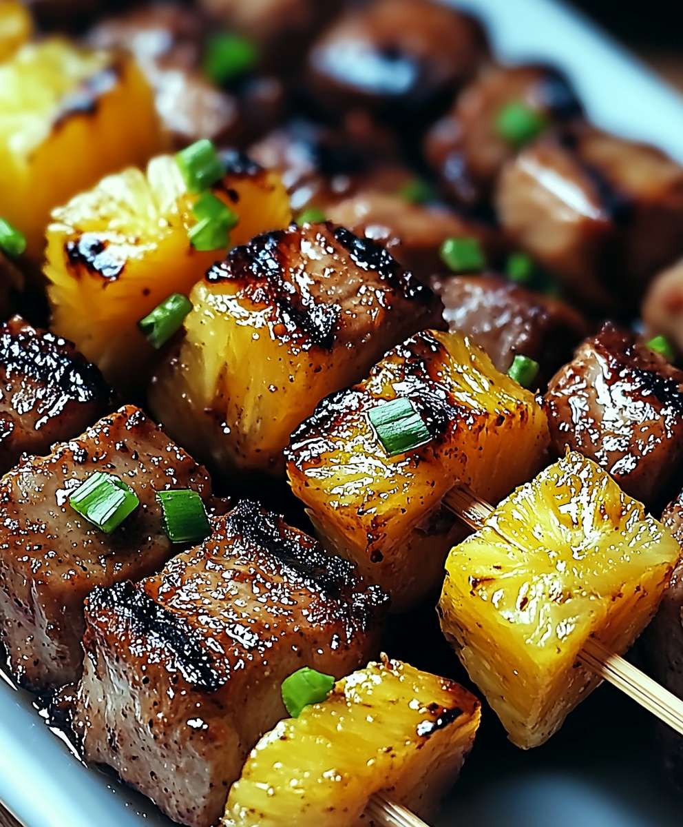 Brochettes porc ananas marinées barbecue
