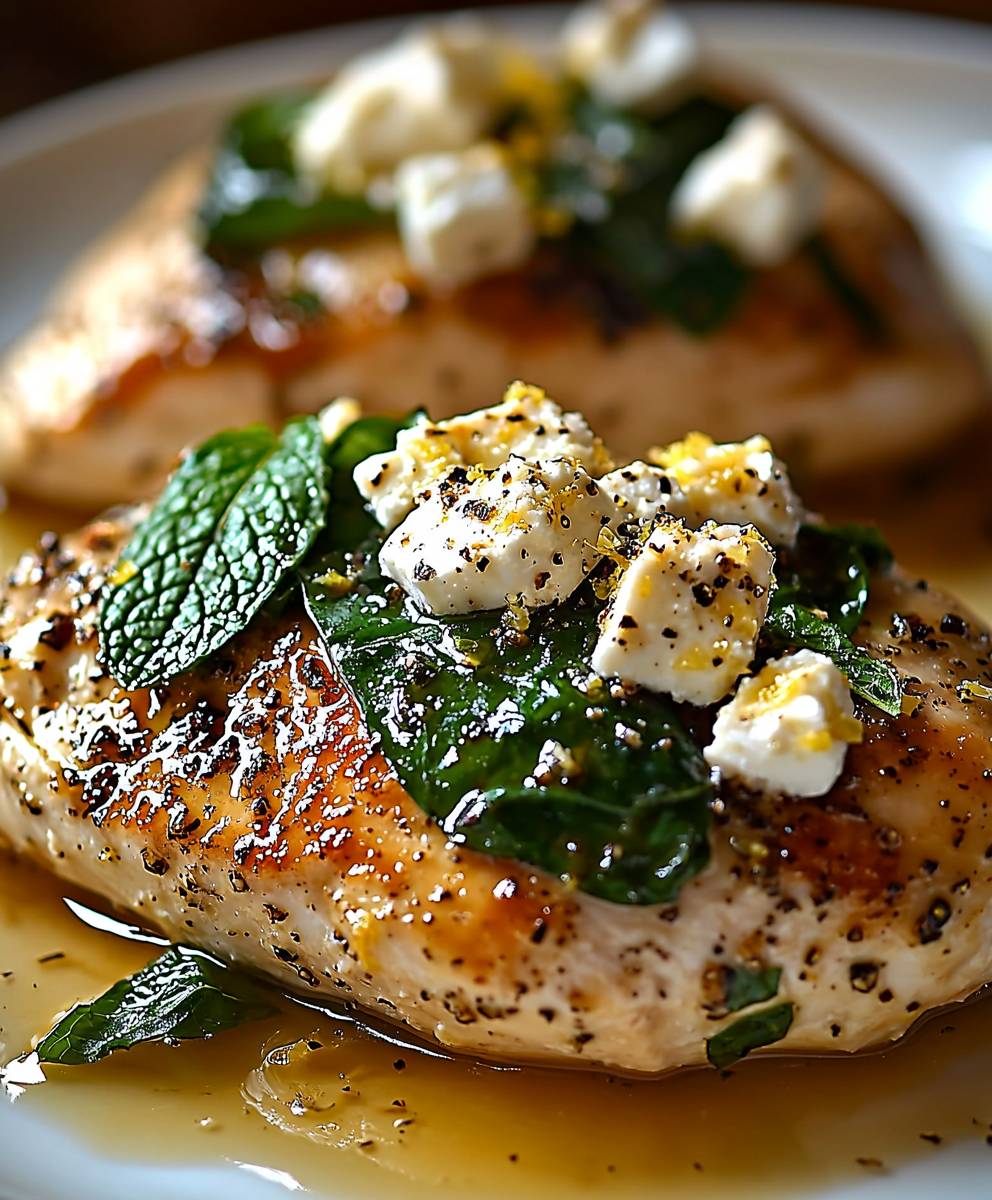 Poulet farci feta épinards citron