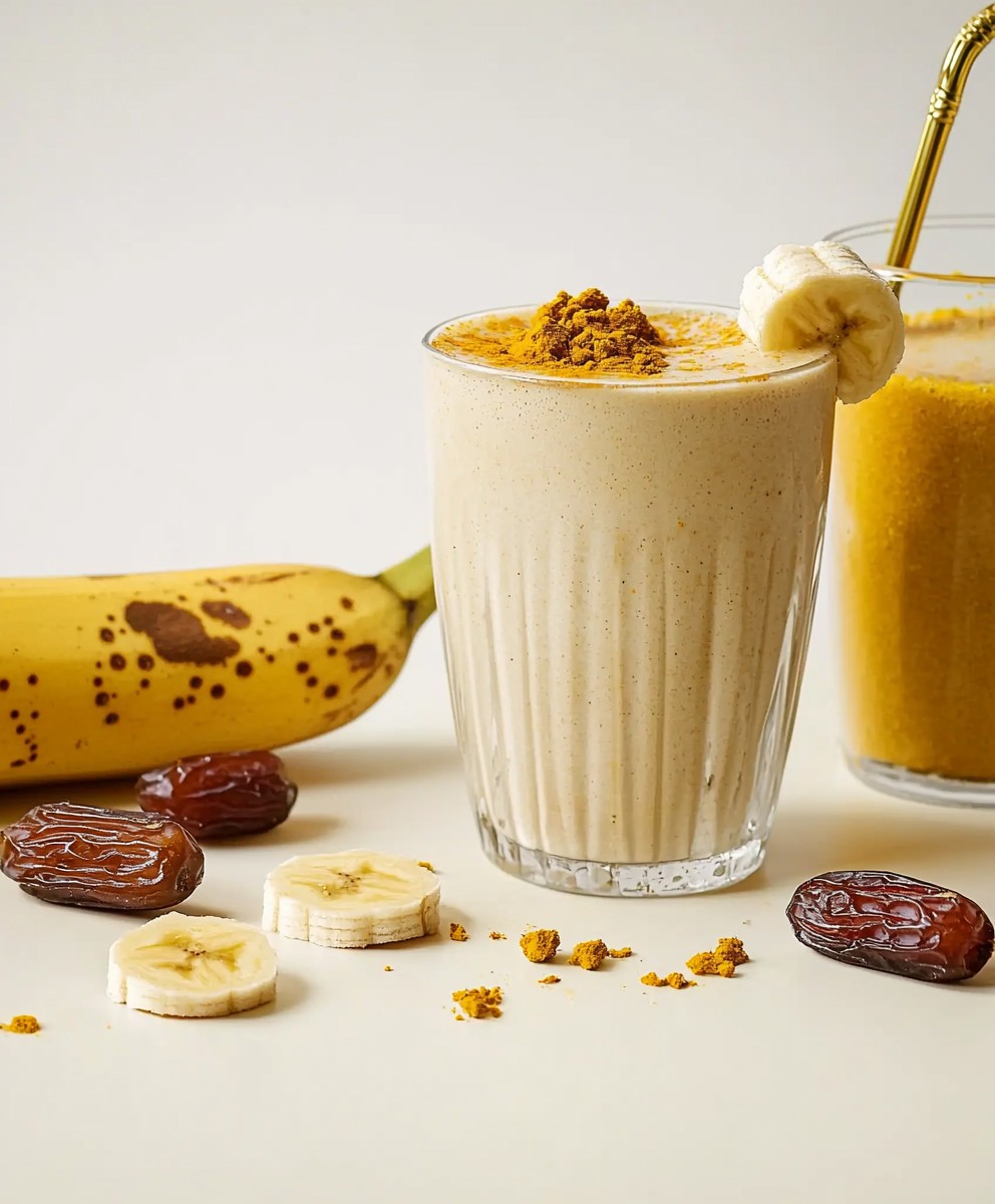 Lait frappé banane dattes curcuma