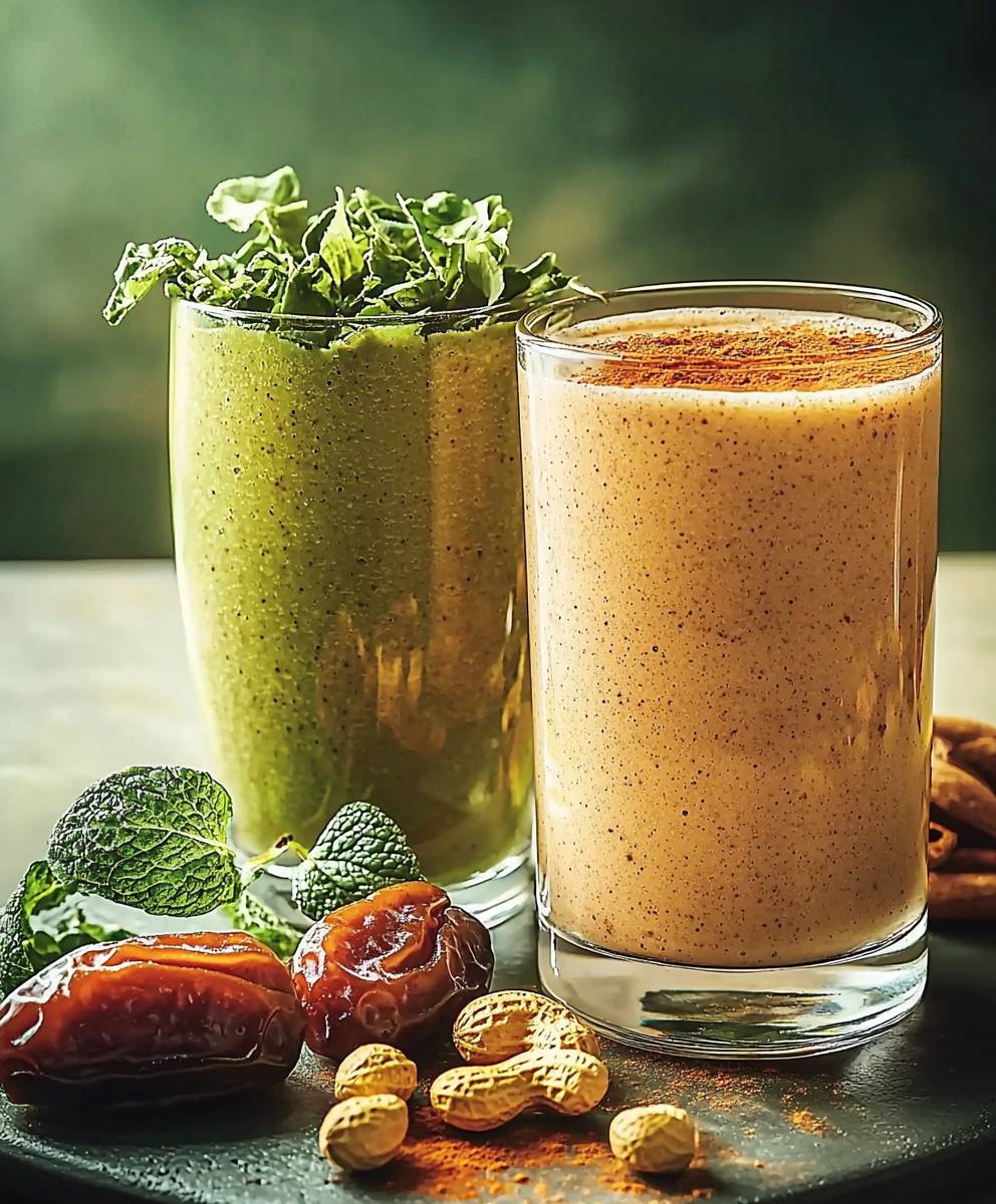 Smoothie lait amande cacahuète cannelle dattes