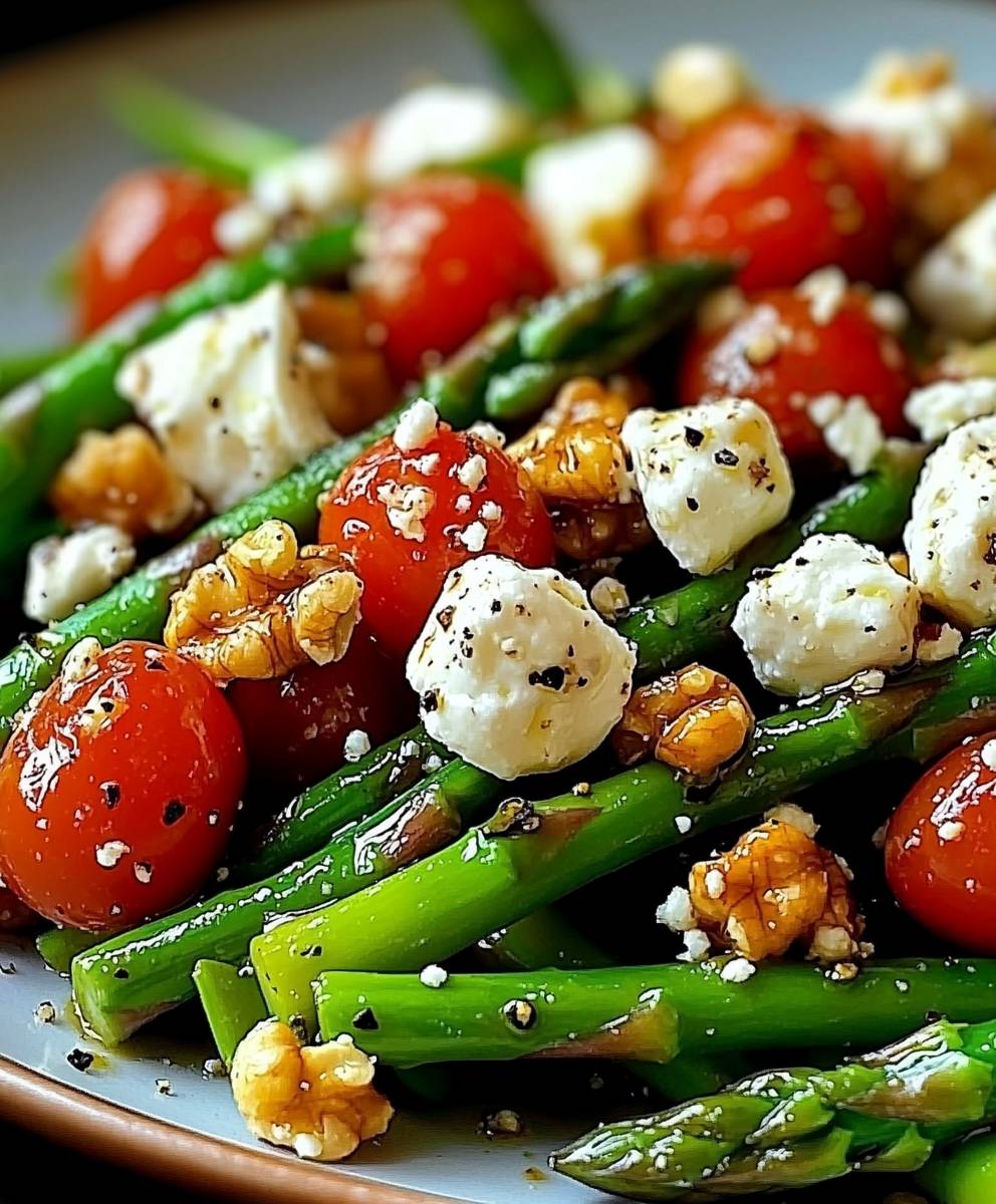 Salade asperges rôties chèvre noix