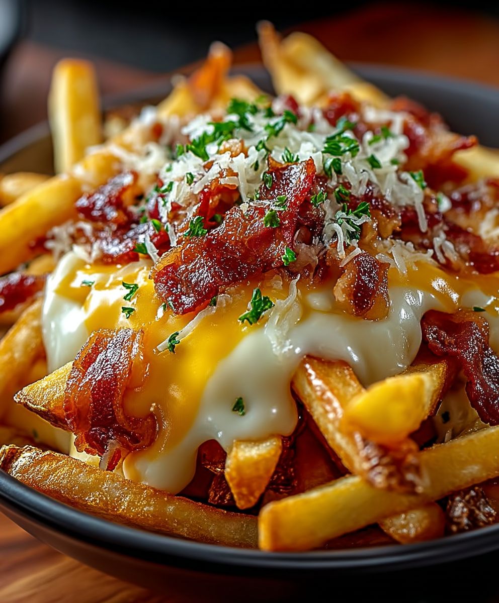 Frites chargées fromage bacon
