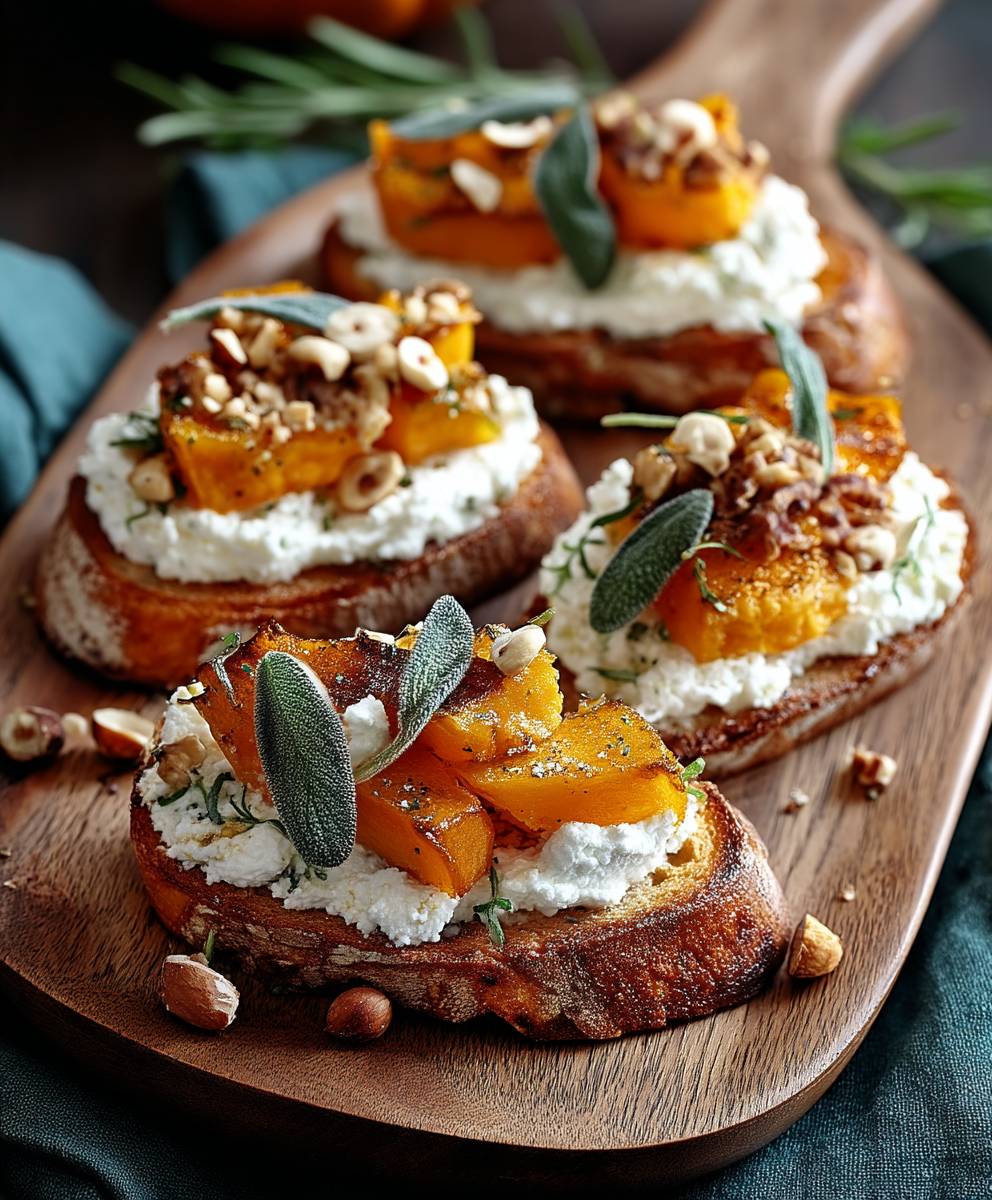 Crostini courge musquée sauge ricotta
