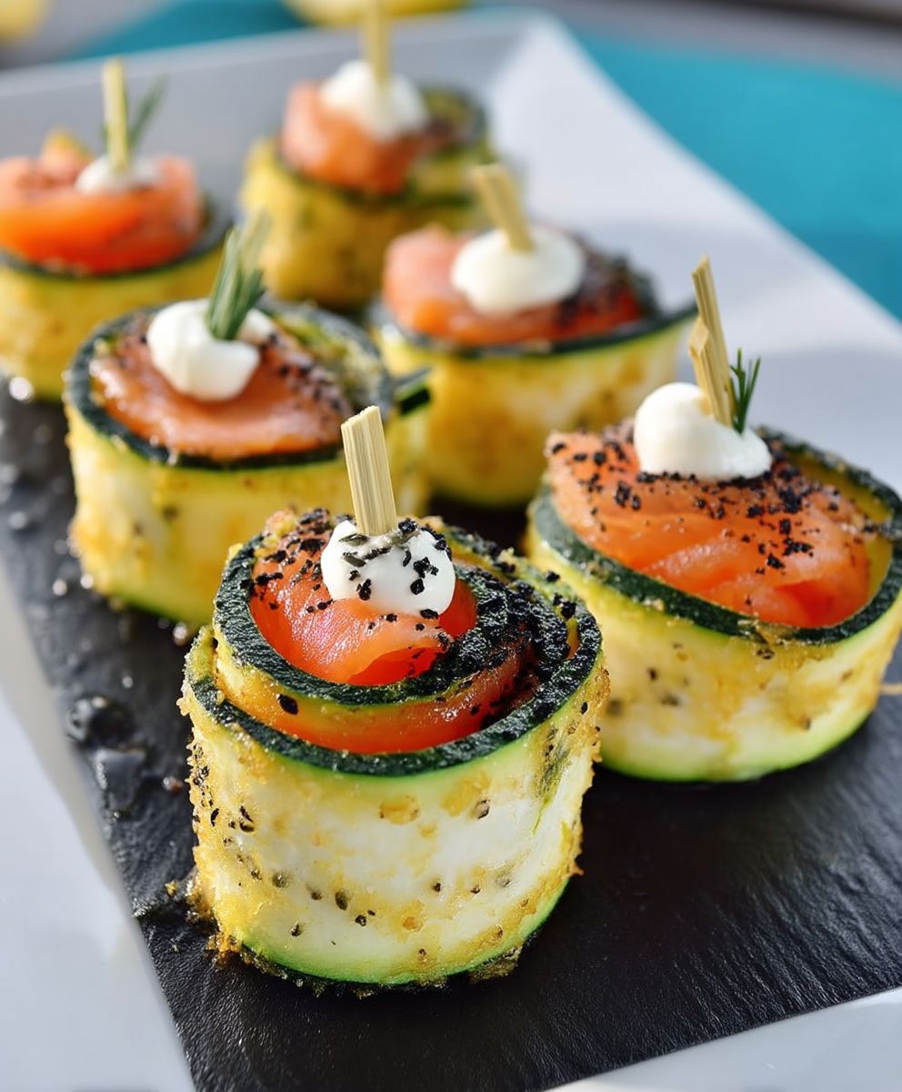Roulés courgette truite fumée