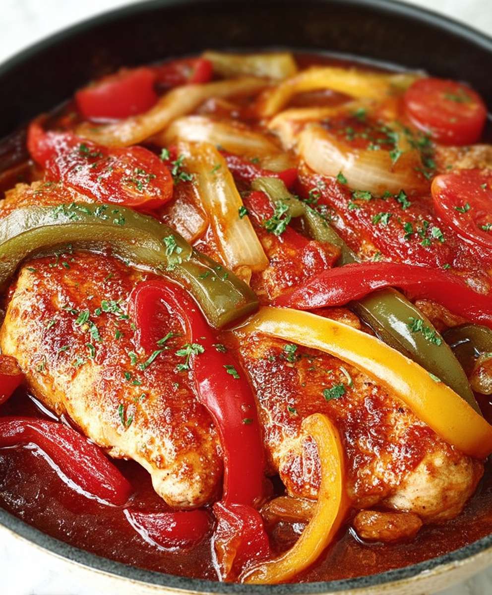 Poulet poivrons oignons tomates