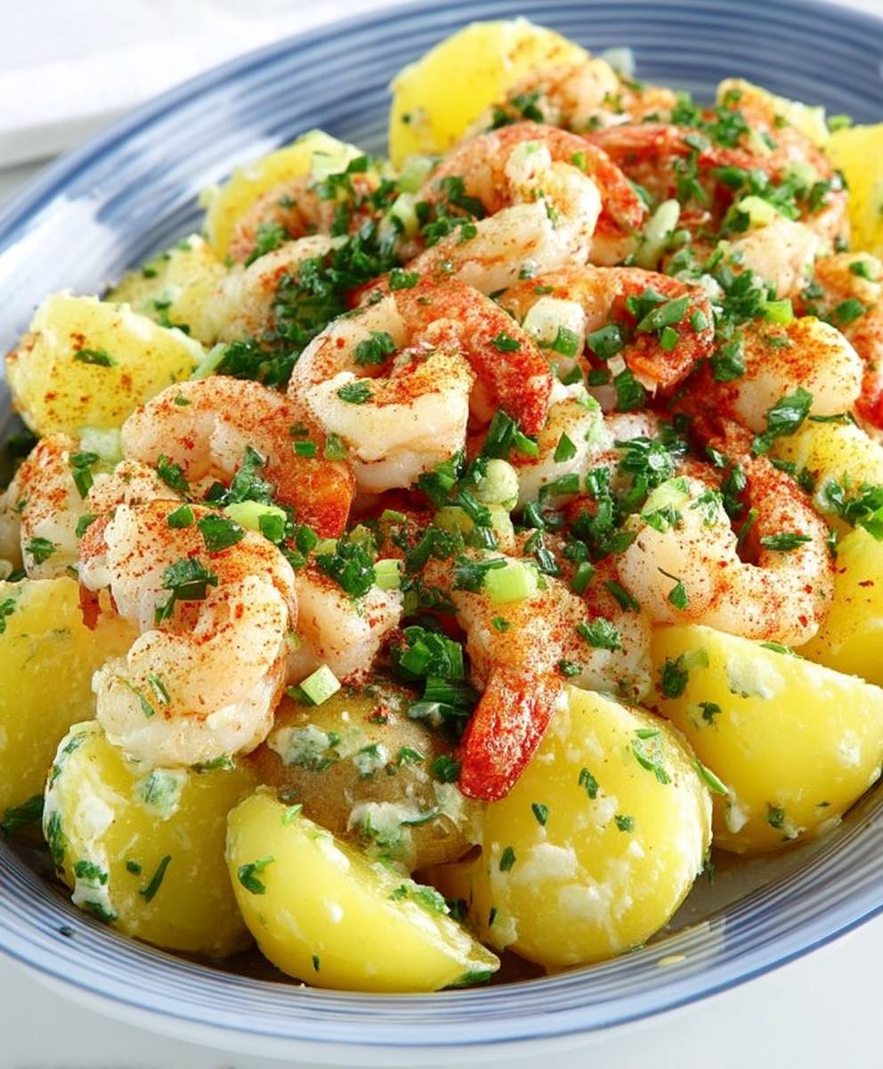 Salade pommes terre crevettes scampis
