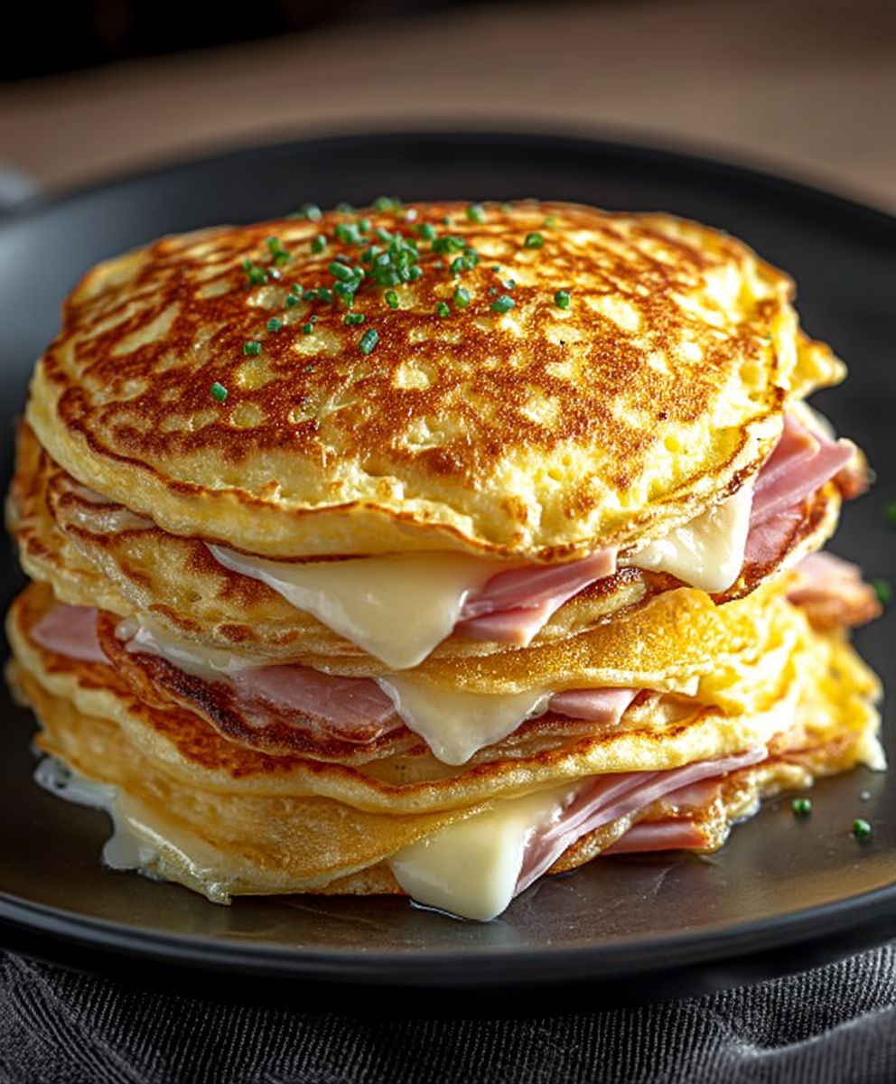 Pancakes salés jambon fromage