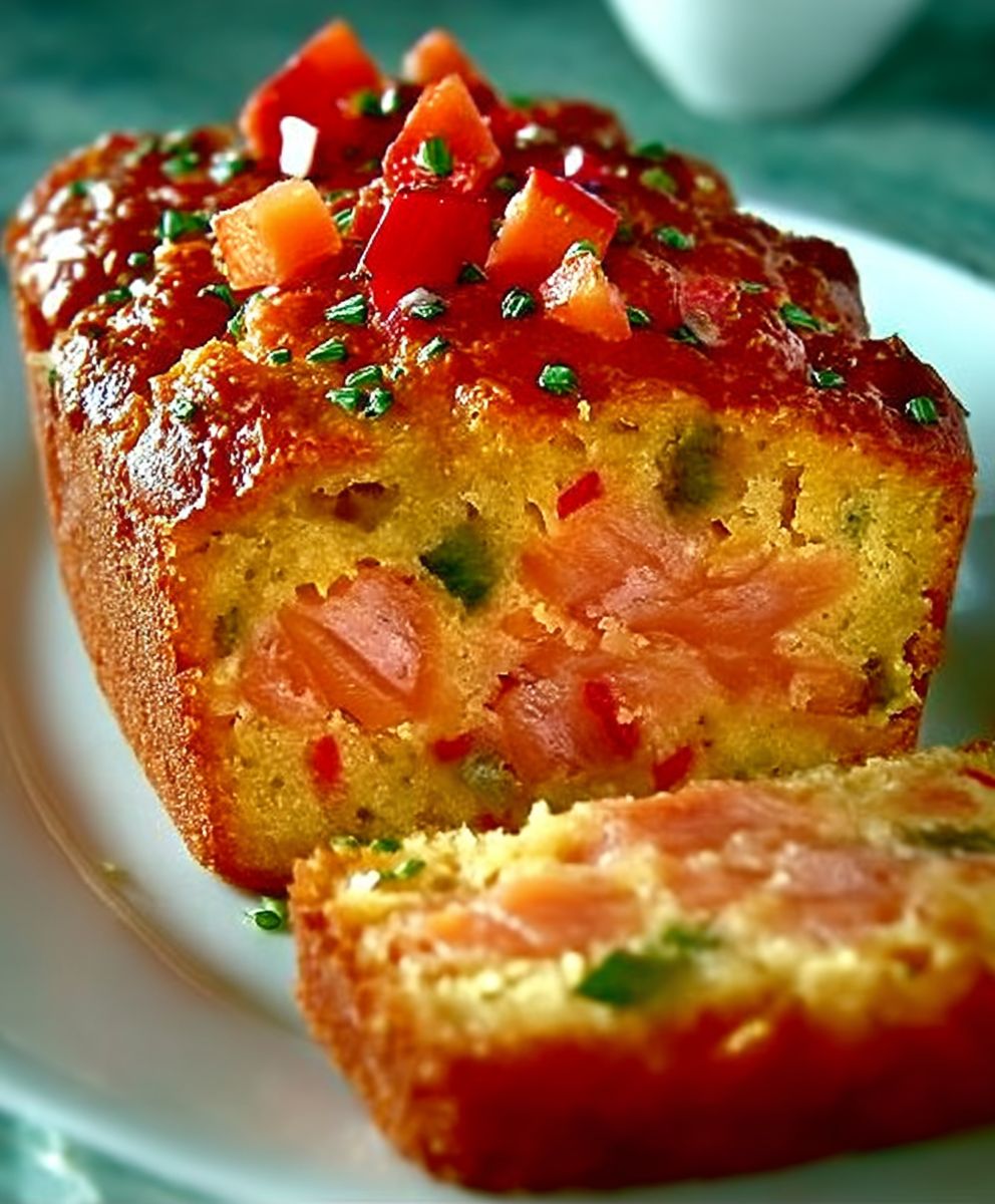 Cake saumon fumé poivron rouge