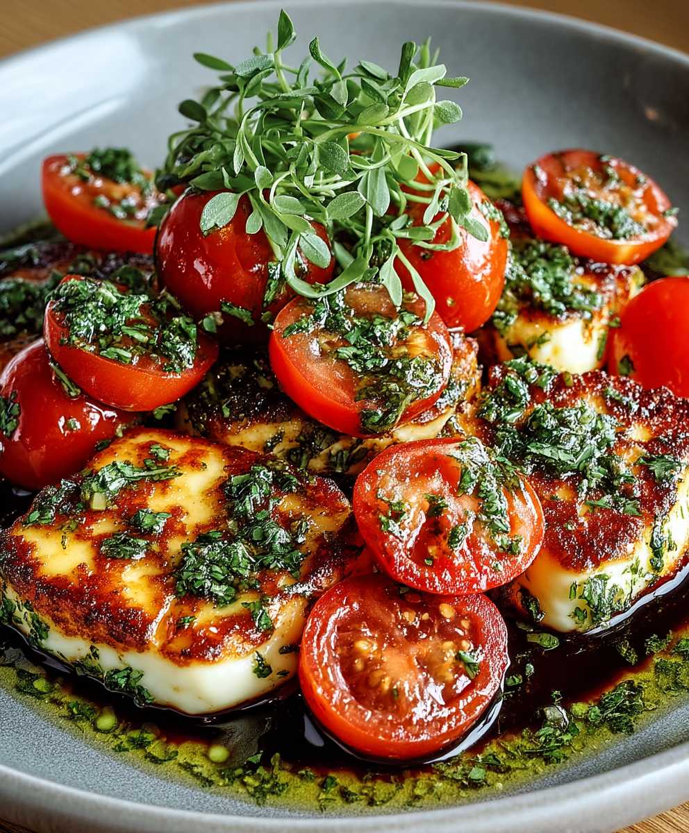 Halloumi poêlé tomates herbes fraîches