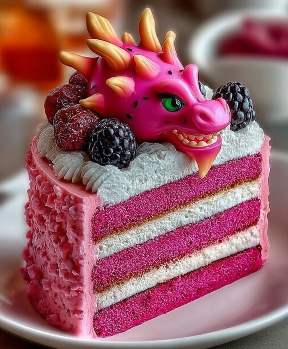 Gâteau étagé fruit du dragon rose