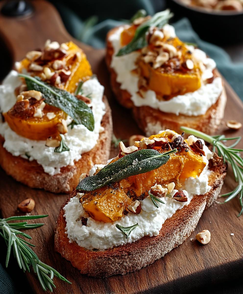 Crostini courge musquée sauge ricotta