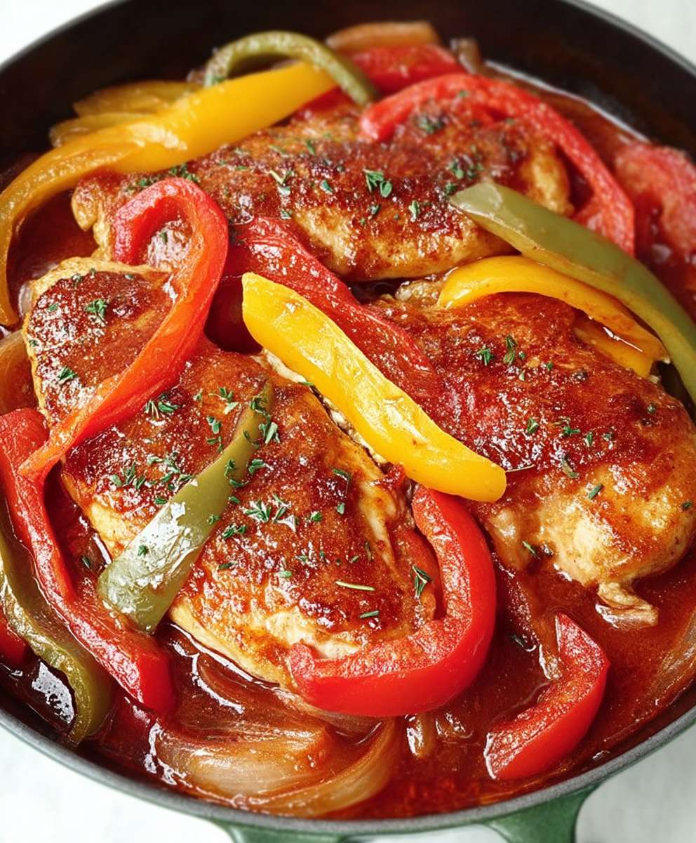 Poulet poivrons oignons tomates