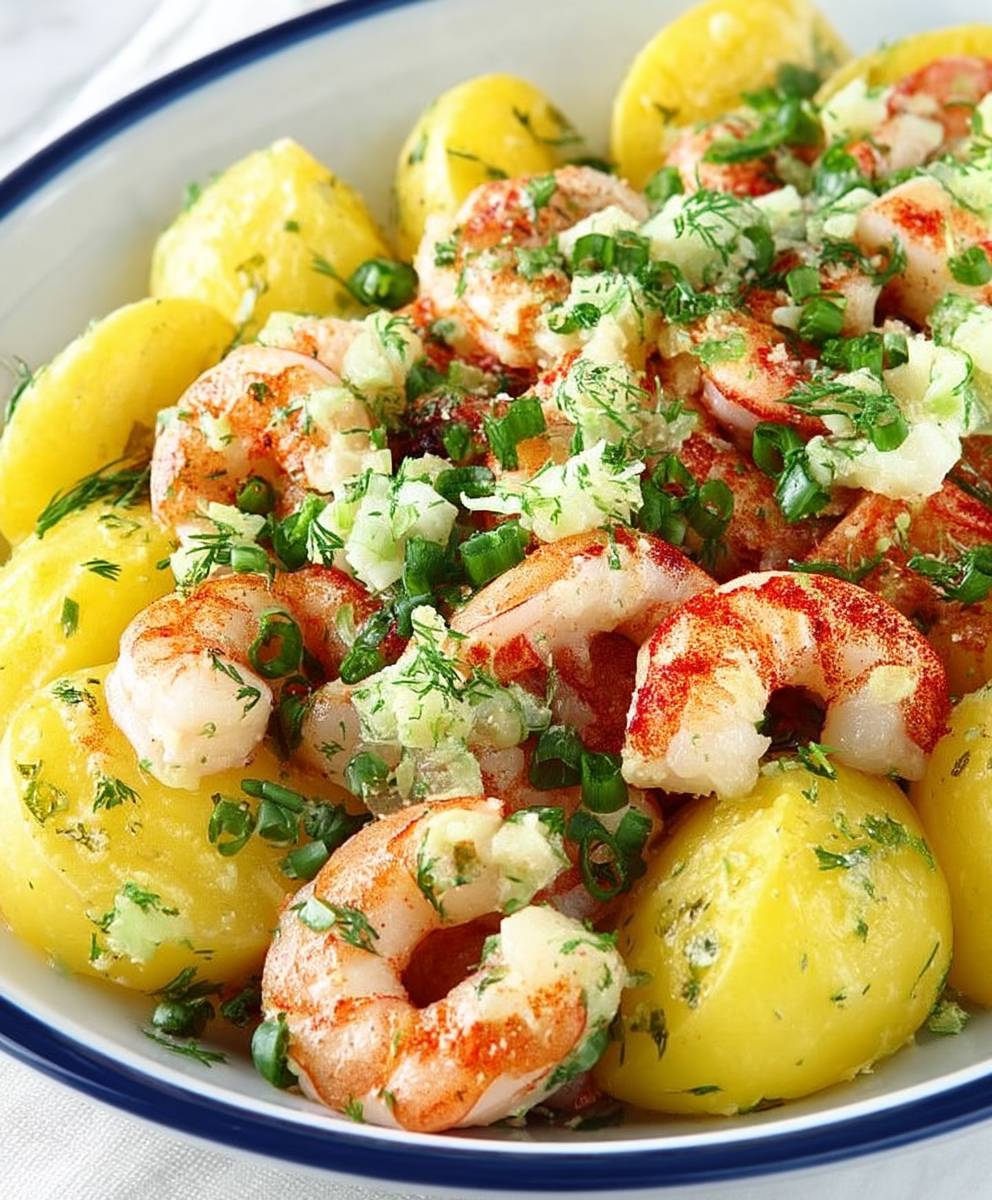 Salade pommes terre crevettes scampis