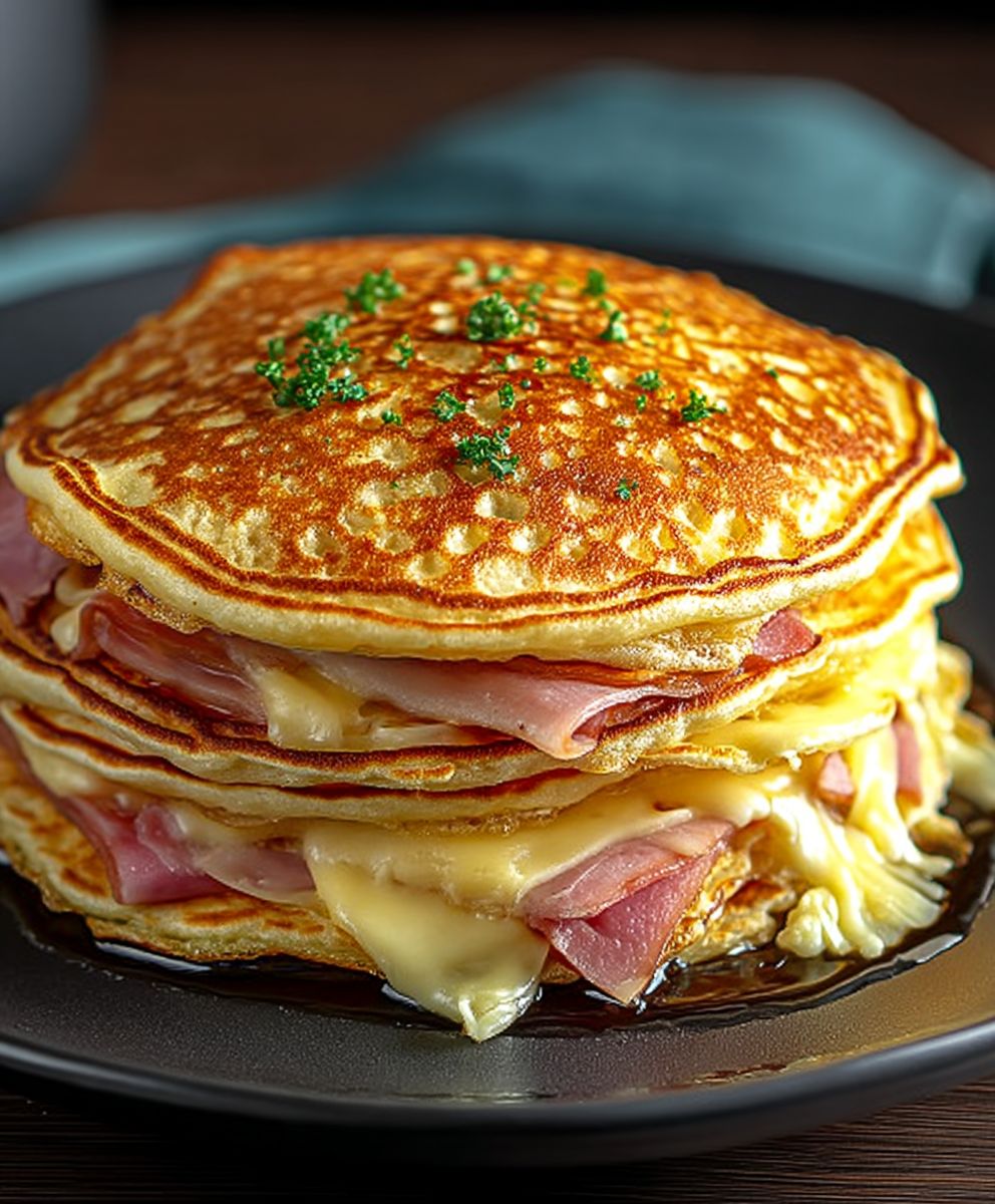 Pancakes salés jambon fromage