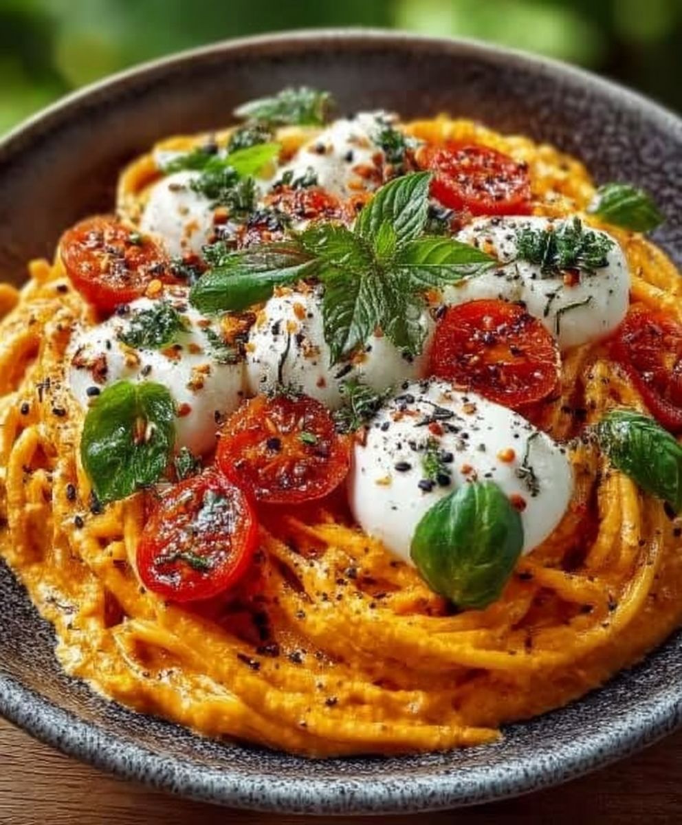 Spaghetti crème poivron rouge mozzarella