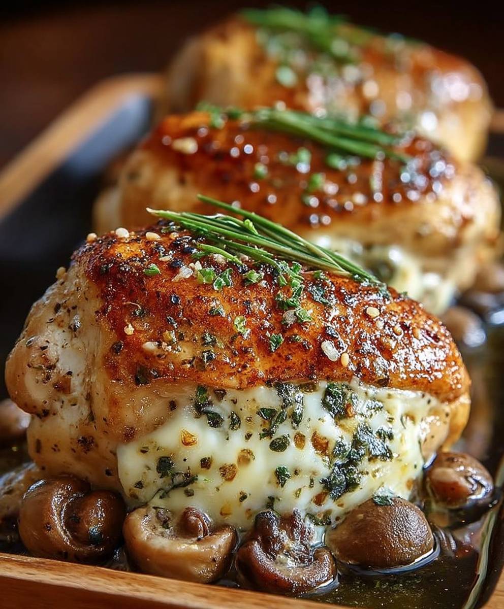 Poulet farci champignons ail fromage