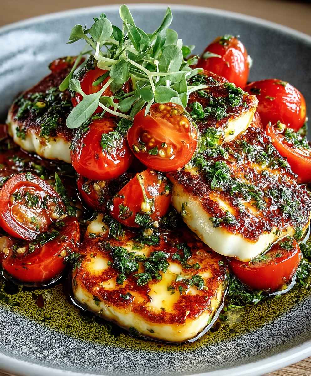 Halloumi poêlé tomates herbes fraîches