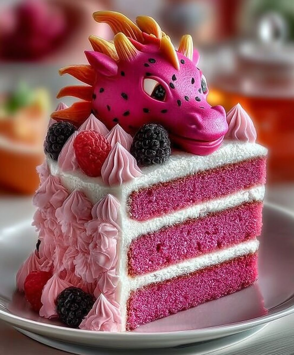 Gâteau étagé fruit du dragon rose