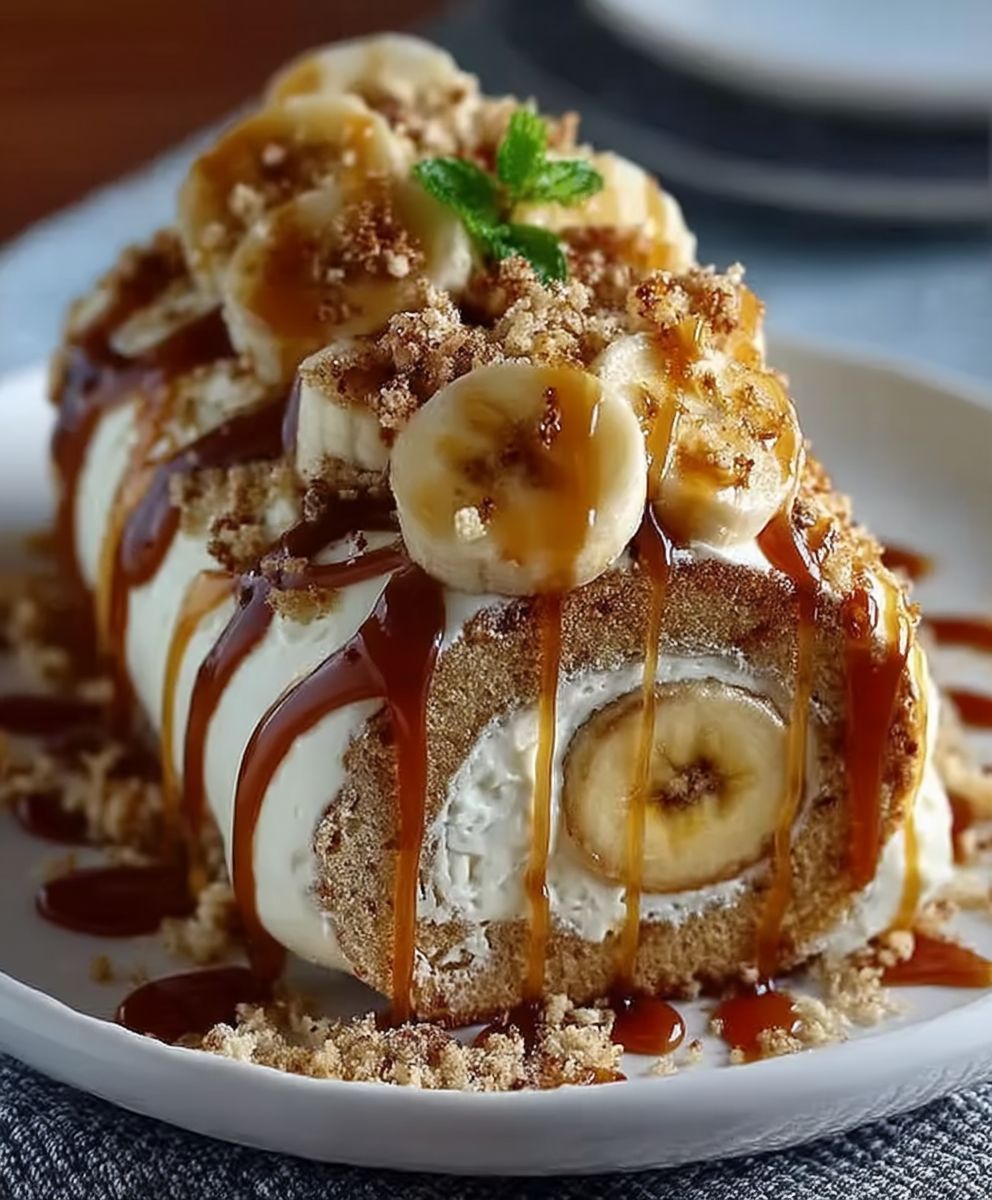 Gateau roule banane caramel