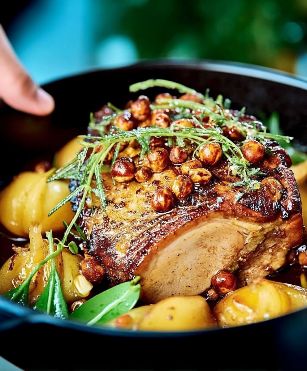 Rôti porc noisettes poires