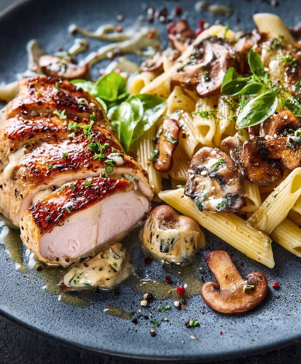 Poulet penne champignons