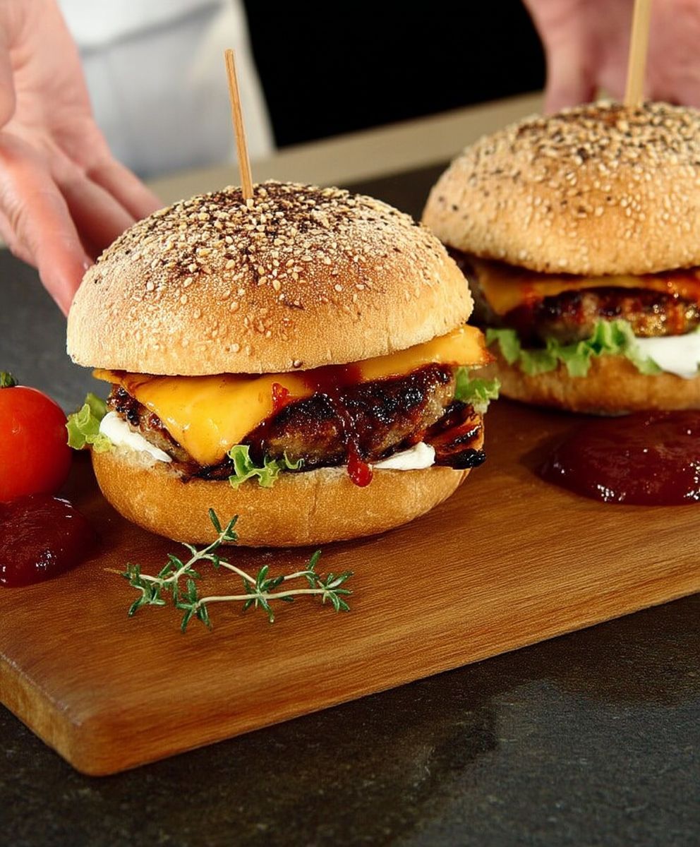 Cheeseburgers maison ketchup aux fraises