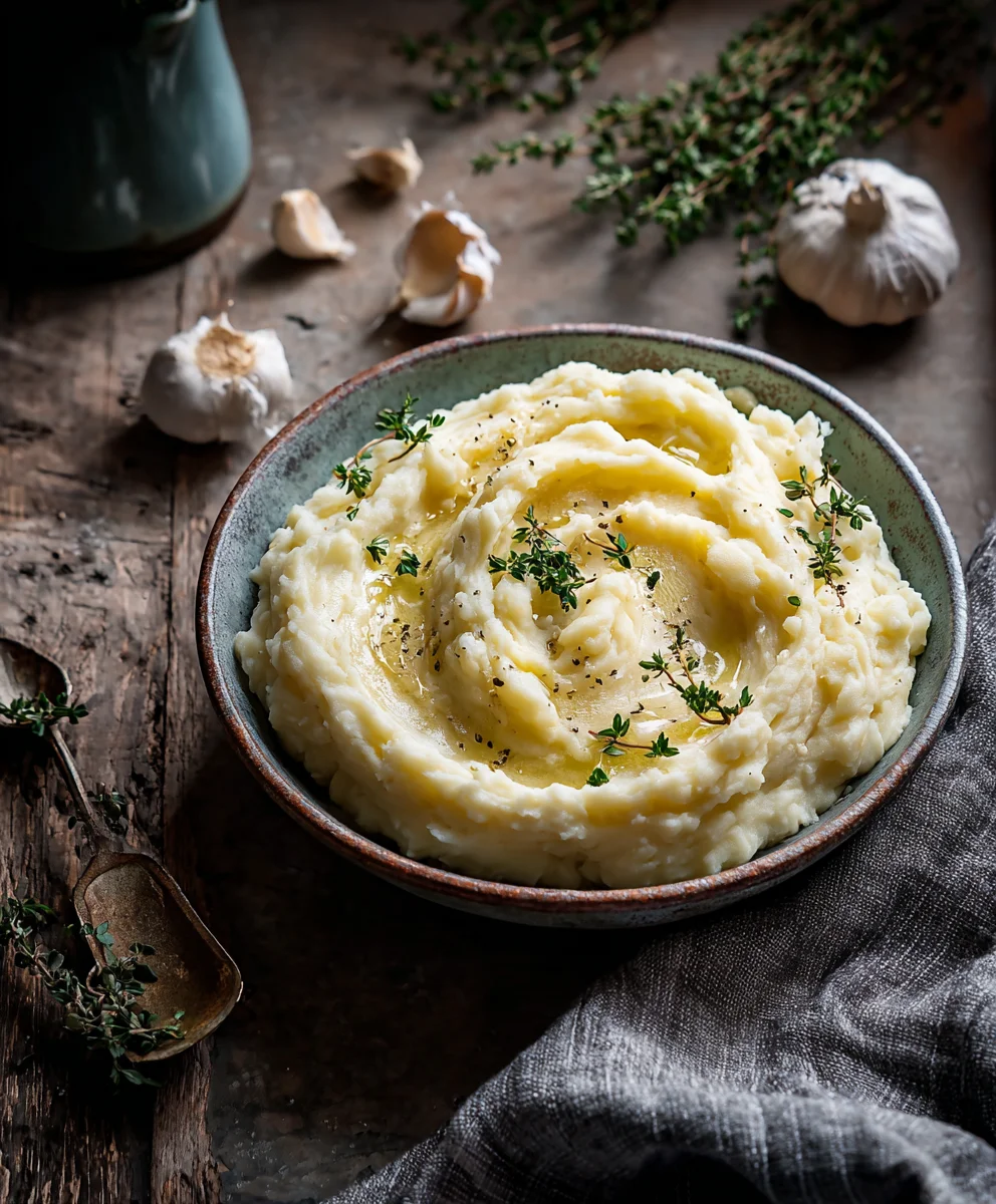 Purée de pommes de terre aux herbes et à l'ail