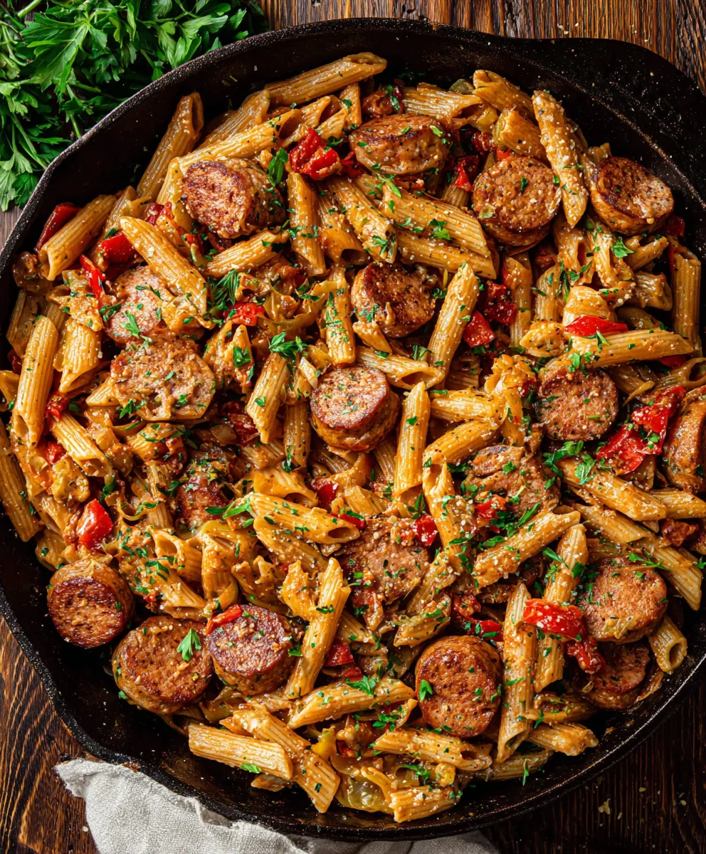Pâtes Crémeuses Saucisse de Bœuf Cajun : Recette Facile