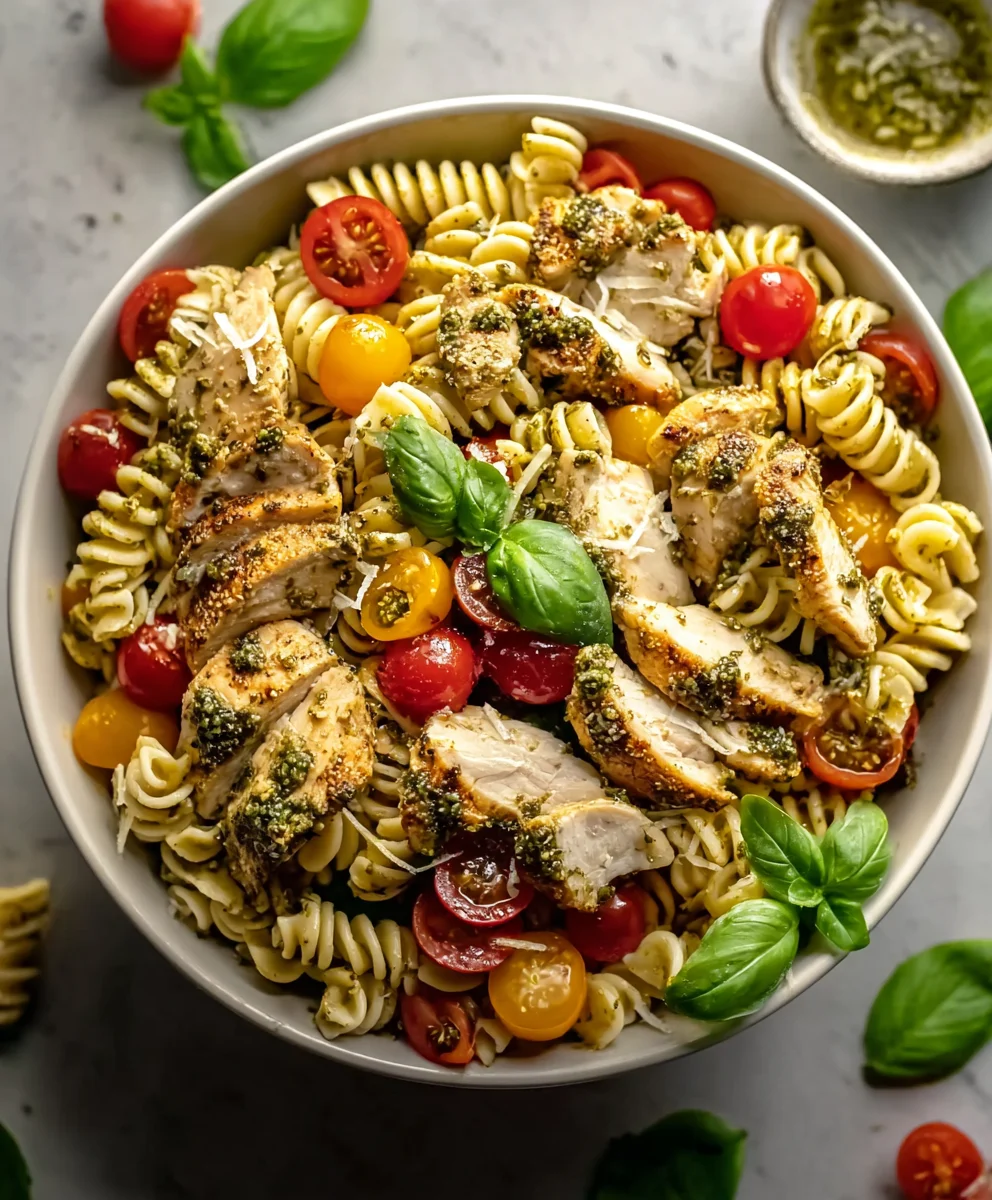 Salade de Pâtes au Poulet et Pesto Fraîche
