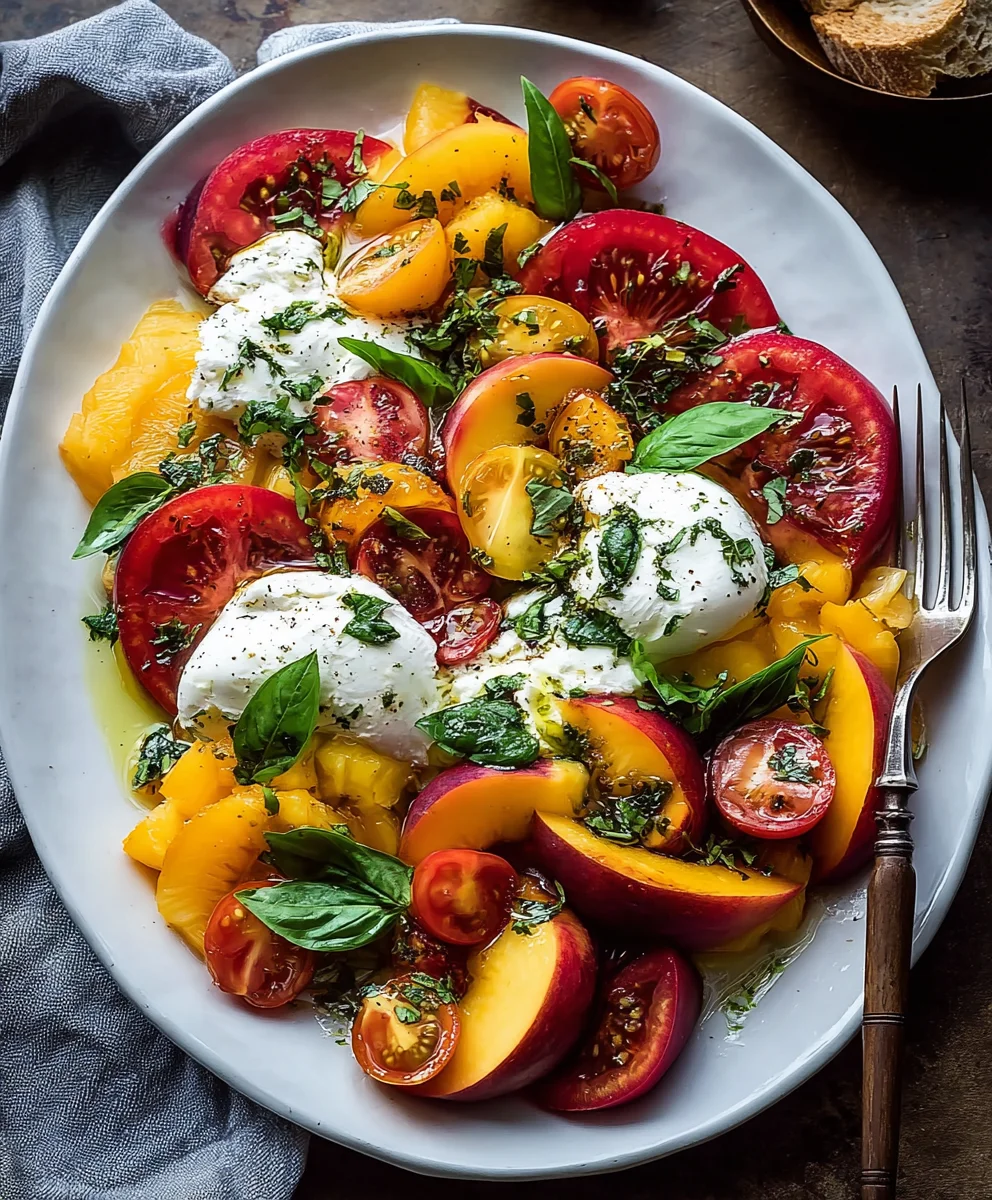 Salade Burrata Tomate Pêche : Fraîche et impressionnante