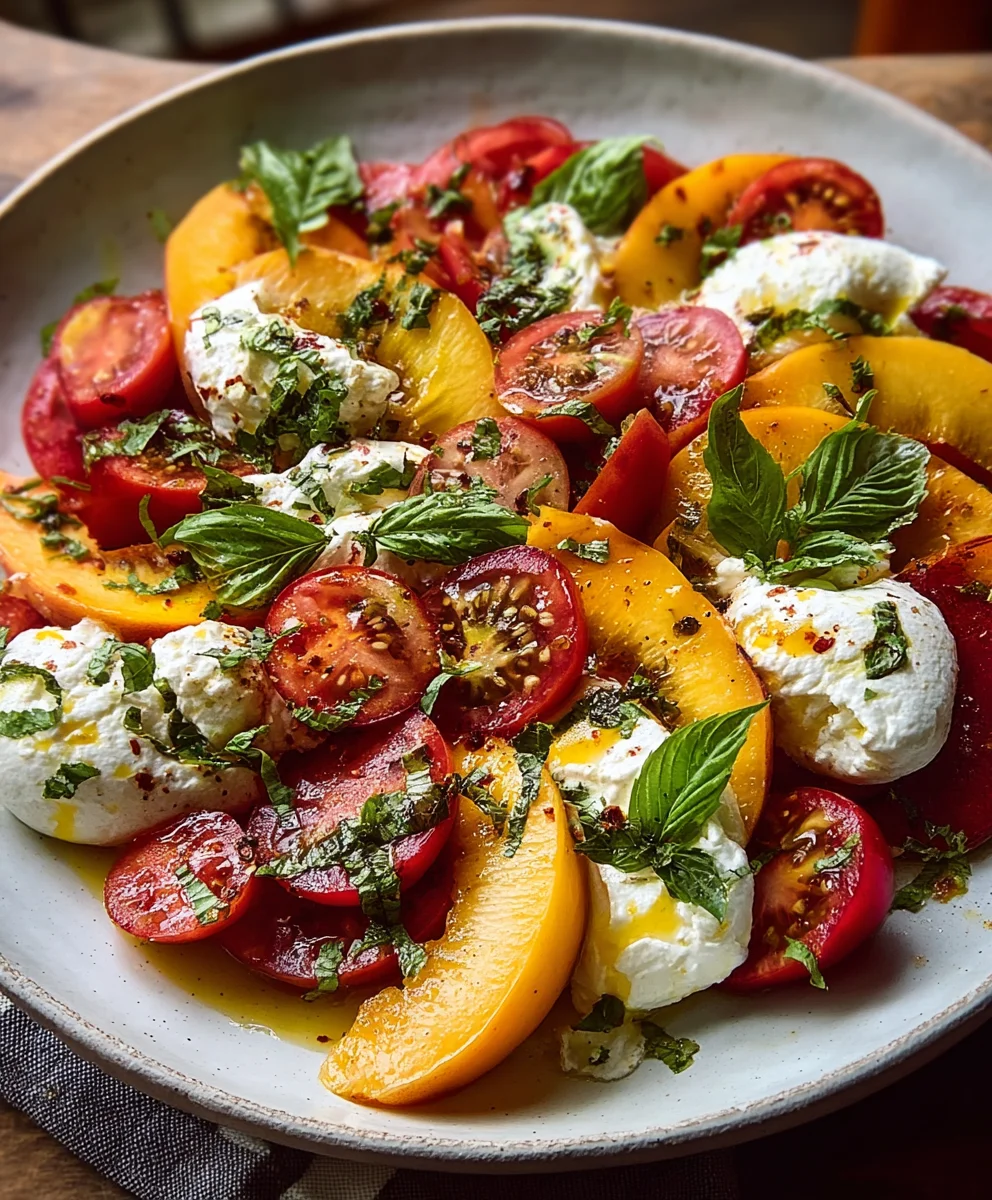 Salade Burrata Tomate Pêche : Épatez avec cette recette fraîche.