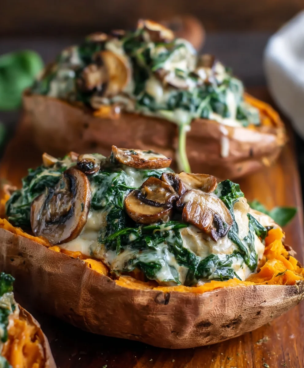 Patates douces farcies crémeuses champignons épinards