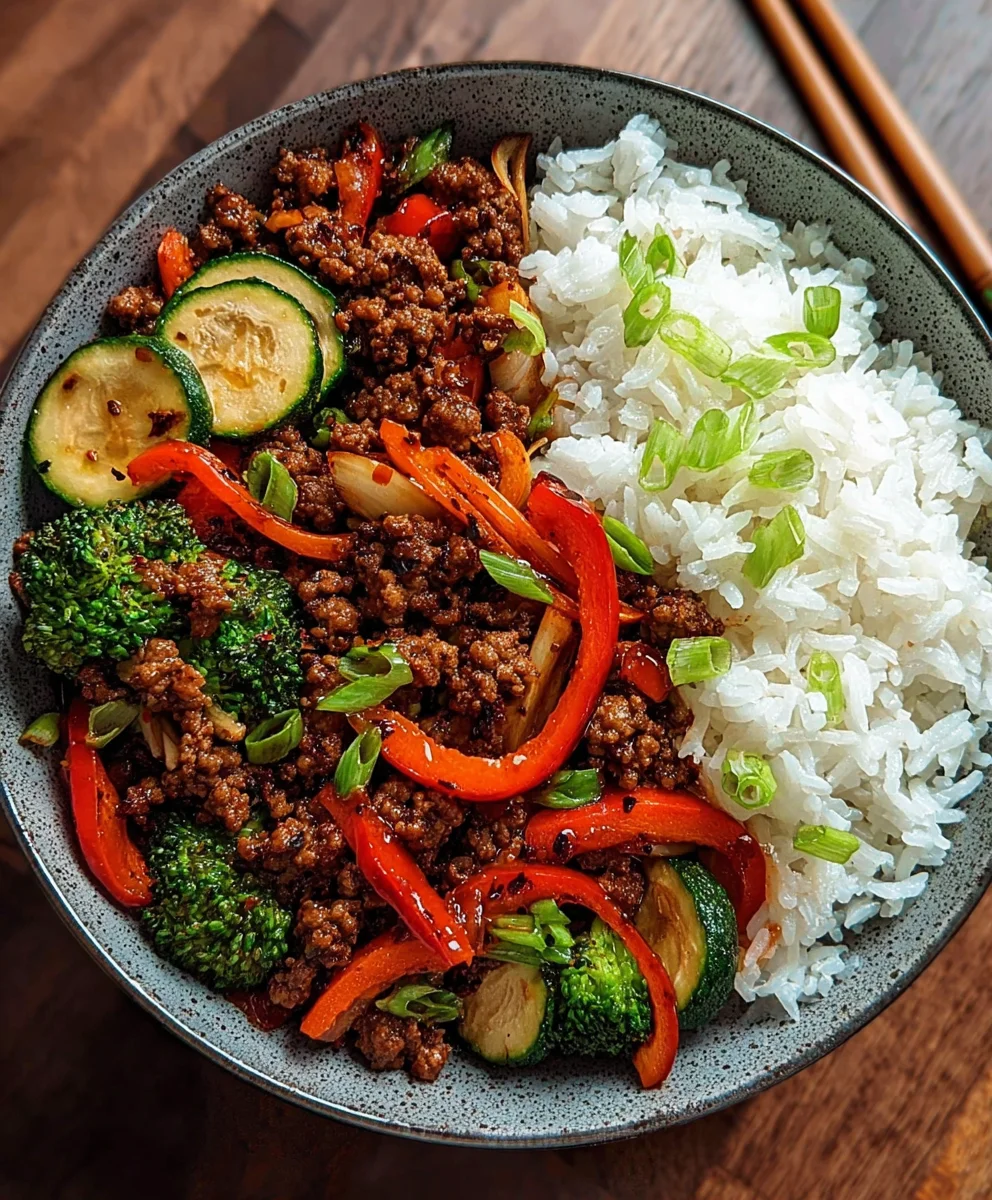 Sauté de Bœuf Épicé Riz & Légumes Ail